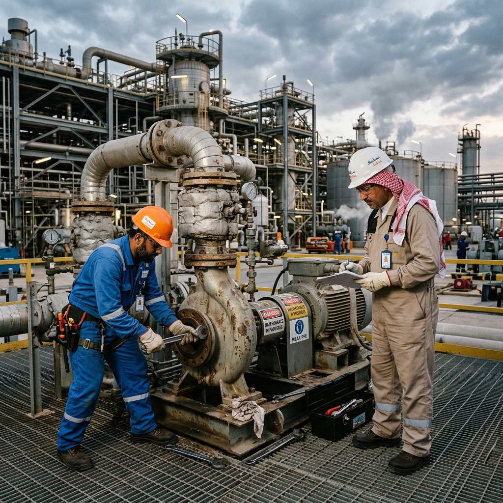 Al Jazeera Service Contracting Co. maintenance team working on an operating plant